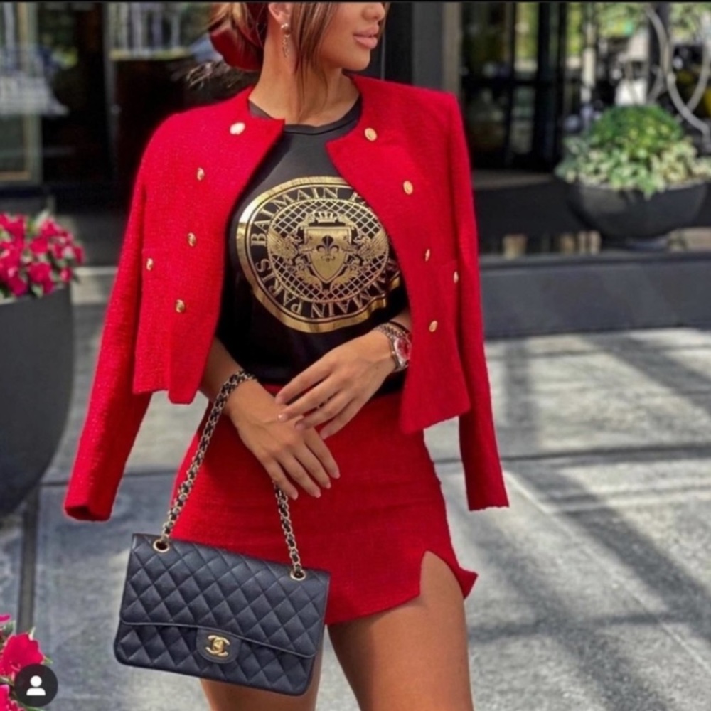 Zara Burgundy Structured Double Breasted Jacket - Picture 8 of 13